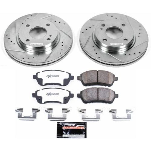 2011-2013 Ford Fiesta Front Z26 Street Warrior Brake Upgrade Kit - Heavy-Duty Drilled & Slotted Rotors with Carbon-Fiber Ceramic Pads - Premium Replacement