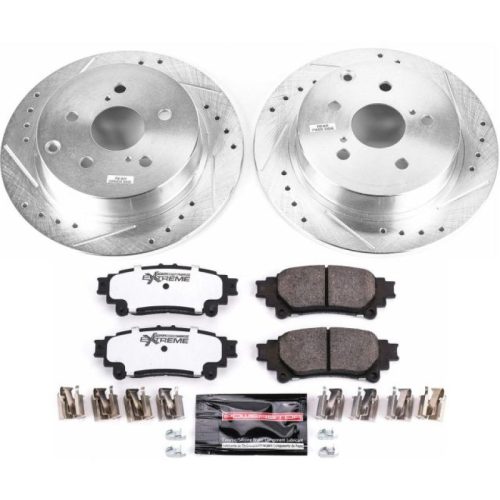 2012-2018 Toyota Prius V Rear PowerStop Z36 Truck & Tow Brake Kit - Heavy-Duty Drilled & Slotted Rotors with Carbon-Fiber Ceramic Brake Pads for Towing and Off-Road Performance - Premium Replacement