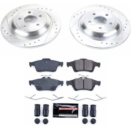 2016-2018 Ford Focus Rear Z23 Evolution Sport Brake Kit - Premium Heavy-Duty Drilled & Slotted Rotors with Carbon-Fiber Ceramic Brake Pads