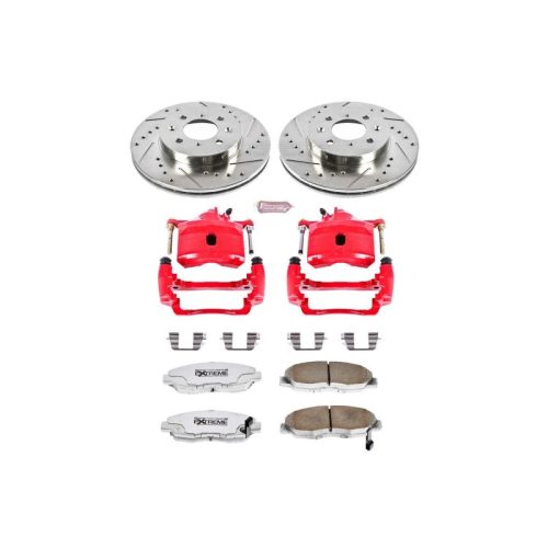 2000-2005 Honda Civic Front Z26 Street Warrior Brake Upgrade Kit with Drilled & Slotted Rotors, Carbon-Fiber Ceramic Pads, Powder Coated Calipers - Premium Replacement