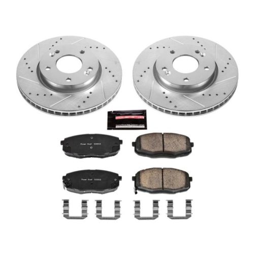 2010-2013 Kia Forte Front Brake Upgrade Kit with Drilled & Slotted Rotors and Carbon-Fiber Ceramic Pads - Premium Replacement