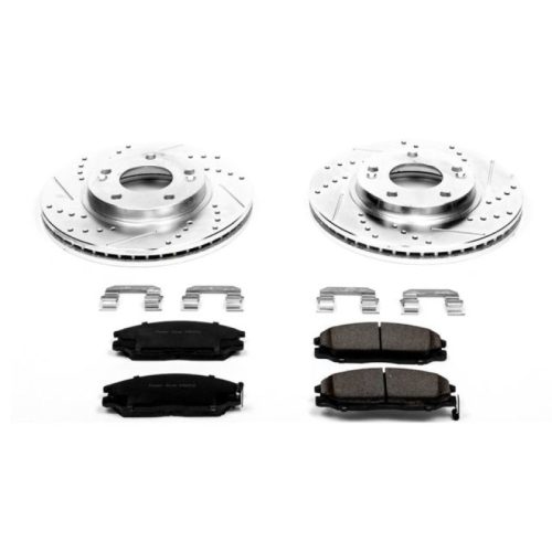 2001-2005 Hyundai Santa Fe Front PowerStop Z23 Evolution Sport Brake Upgrade Kit - Drilled & Slotted Rotors with Carbon-Fiber Ceramic Pads for Heavy-Duty Performance