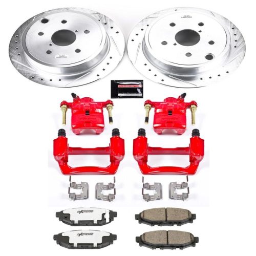 2015-2018 Subaru WRX Rear Z26 Street Warrior Brake Upgrade Kit with Drilled & Slotted Rotors, Carbon-Fiber Ceramic Pads, Powder Coated Calipers - Premium Replacement