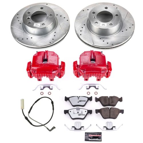 2007 BMW 328i Front Z26 Street Warrior Brake Upgrade Kit with Drilled & Slotted Rotors, Carbon-Fiber Ceramic Pads, Powder Coated Calipers - Premium Replacement