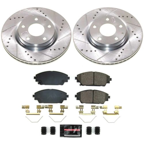 2020-2023 Mazda CX-30 Front Brake Upgrade Kit with Drilled & Slotted Rotors and Carbon-Fiber Ceramic Pads - Premium Replacement
