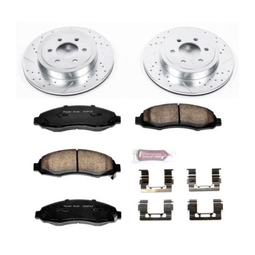 2003-2004 Dodge Dakota Front Brake Rotor and Carbon-Fiber Ceramic Brake Pad Upgrade - Heavy-Duty Drilled and Slotted Rotors with Premium Hardware - Premium Replacement