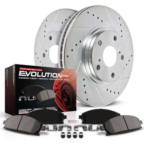 2021-2023 Ford Edge, 2021-2023 Lincoln Nautilus Heavy-Duty Drilled & Slotted Brake Rotor and Carbon-Fiber Ceramic Brake Pad Upgrade - Premium Replacement