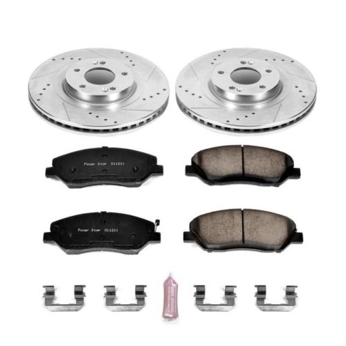 2013-2016 Hyundai Santa Fe Front Z23 Evolution Sport Brake Upgrade Kit - Heavy-Duty Drilled & Slotted Rotors with Carbon-Fiber Ceramic Pads - Premium Replacement