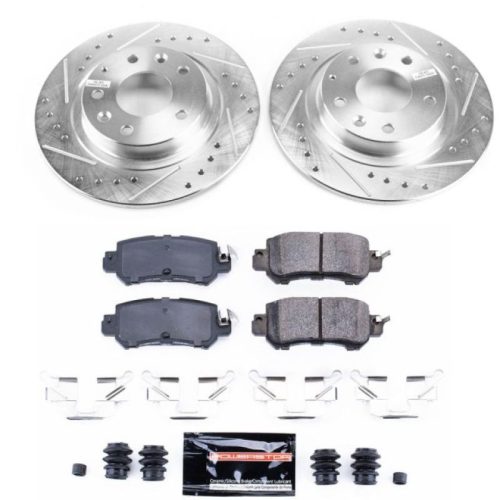 2016-2018 Mazda CX-3 Rear Z23 Evolution Sport Brake Kit - Heavy-Duty Drilled & Slotted Rotor and Carbon-Fiber Ceramic Brake Pads - Premium Replacement
