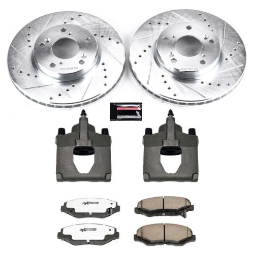 2013-2016 Honda Civic, 2005 Honda Accord, 2014-2015 Acura ILX Front Z26 Street Warrior Brake Upgrade Kit with Drilled & Slotted Rotors, Carbon-Fiber Ceramic Pads, Powder Coated Calipers - Premium Replacement