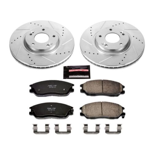 2003-2006 Hyundai XG350 & Kia Amanti Front Z23 Evolution Sport Brake Upgrade Kit - Heavy-Duty Drilled & Slotted Rotors with Carbon-Fiber Ceramic Pads - Premium Replacement