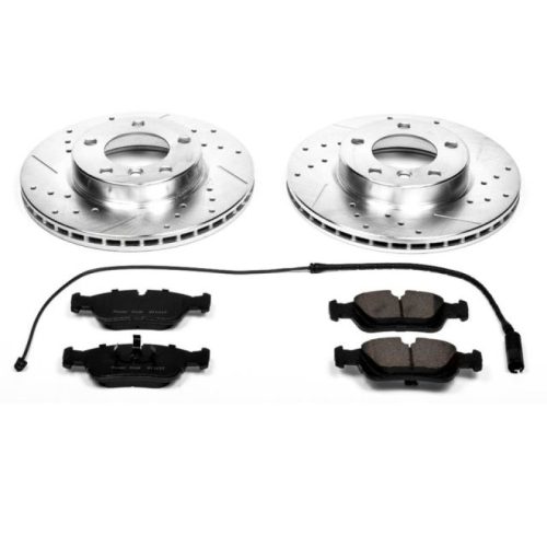 1993-1998 BMW 318i, 318i, 325i, 328i Front Z23 Evolution Sport Brake Upgrade Kit - Heavy-Duty Drilled & Slotted Rotors with Carbon-Fiber Ceramic Pads, Hardware & Sensors - Premium Replacement