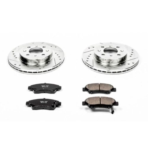 1994-2008 Honda Civic & Civic del Sol Front Z23 Evolution Sport Brake Upgrade Kit - Heavy Duty Drilled & Slotted Rotors with Carbon-Fiber Ceramic Pads - Premium Replacement