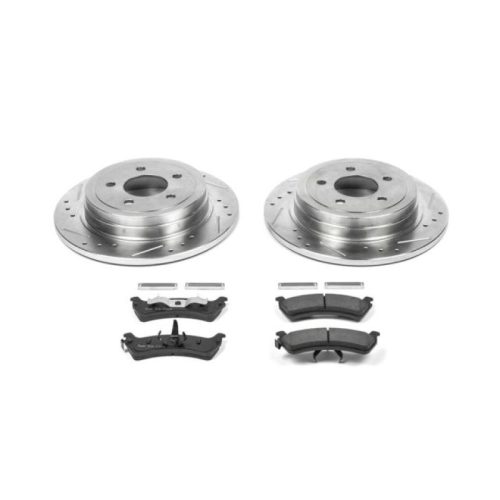 2003-2005 Ford Explorer Sport & Sport Trac Rear Z23 Evolution Sport Brake Upgrade Kit - Heavy-Duty Drilled & Slotted Rotors with Carbon-Fiber Ceramic Brake Pads - Premium Replacement