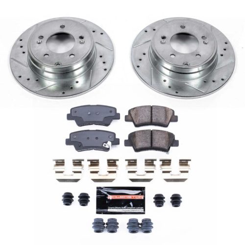 2010-2011 Hyundai Sonata & Azera Rear Brake Upgrade Kit with Drilled & Slotted Rotors and Carbon-Fiber Ceramic Pads - Premium Replacement