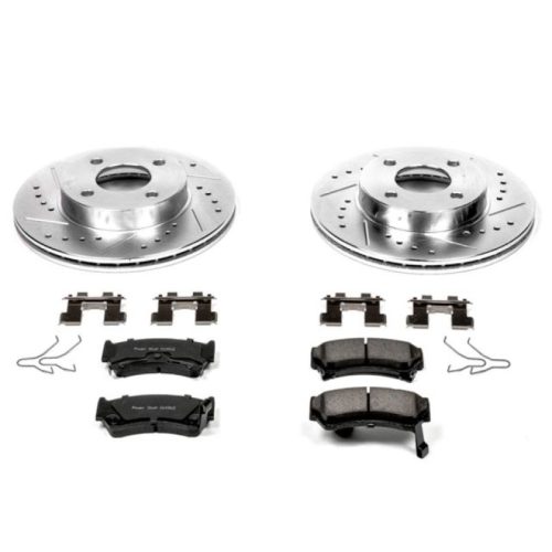 1995-2000 Nissan Sentra & 1998-2000 Nissan 200SX Front Heavy-Duty Drilled & Slotted Brake Rotor and Carbon-Fiber Ceramic Brake Pad Assembly - Premium Replacement