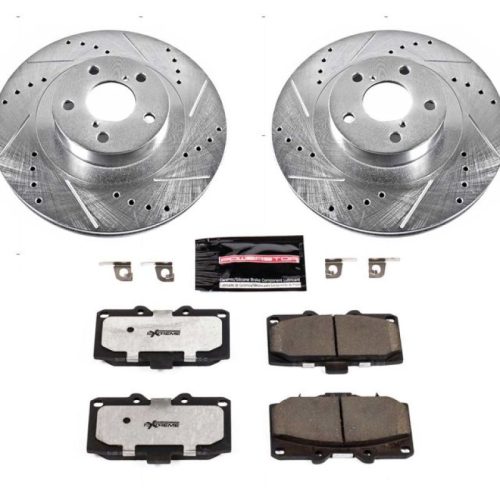 2006-2007 Subaru Impreza Front Z26 Street Warrior Brake Upgrade Kit - Heavy Duty Drilled & Slotted Rotors with Carbon-Fiber Ceramic Pads - Premium Replacement