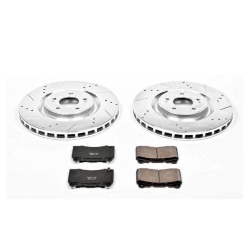 2008-2015 Mitsubishi Lancer Front Z23 Evolution Sport Brake Upgrade Kit - Premium Heavy-Duty Drilled & Slotted Rotors with Carbon-Fiber Ceramic Pads