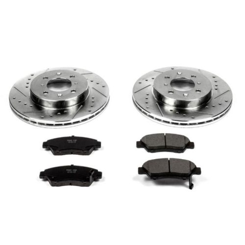 2003-'2005 Honda Civic Front Brake Rotor and Carbon-Fiber Ceramic Brake Pads Upgrade - Heavy-Duty Performance with Slotted & Drilled Rotors - Premium Replacement