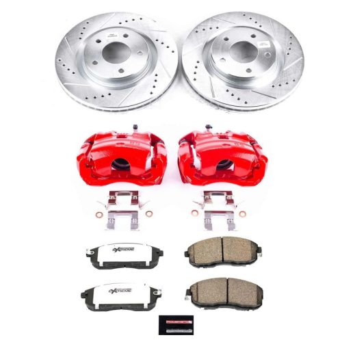 2012-2019 Nissan Sentra & Juke Front Brake Upgrade Kit with Drilled & Slotted Rotors and Powder Coated Calipers - Heavy-Duty Performance Replacement