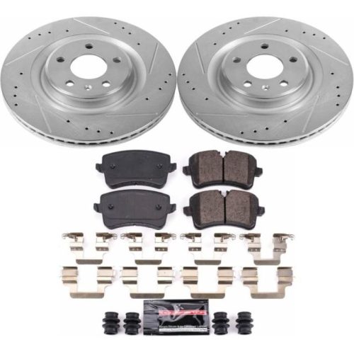 2012-2015 Audi A6 Quattro & A7 Quattro Heavy-Duty Drilled & Slotted Brake Rotor and Carbon-Fiber Ceramic Brake Pad Assembly - Premium Replacement