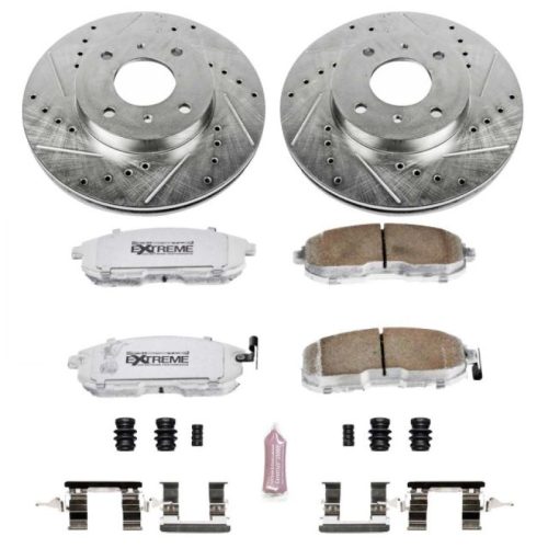 2000-2002 Infiniti G20 & 1993 Nissan Altima Front Brake Upgrade Kit with Drilled & Slotted Rotors and Carbon-Fiber Ceramic Pads - Premium Replacement