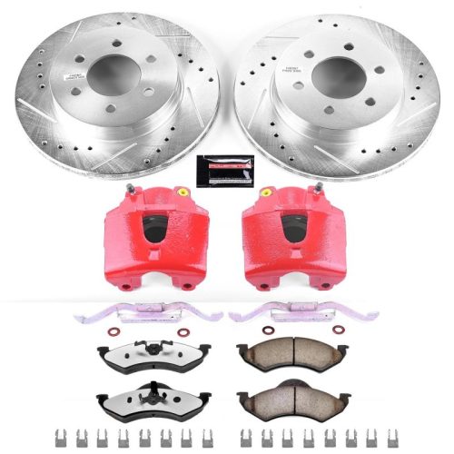2000-2002 Dodge Dakota Front Z36 Truck & Tow Brake Upgrade Kit with Drilled & Slotted Rotors, Carbon-Fiber Ceramic Pads, Powder Coated Calipers - Premium Replacement
