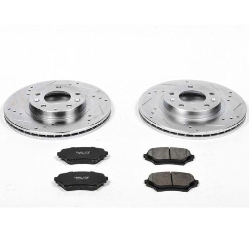 2007-2011 Mazda MX-5 Miata Front Z23 Evolution Sport Brake Upgrade Kit with Drilled & Slotted Rotors and Carbon-Fiber Ceramic Brake Pads - Premium Replacement