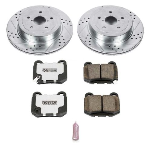 2005-2007 Subaru Impreza Rear Z26 Street Warrior Brake Upgrade Kit - Heavy Duty Drilled & Slotted Rotors with Carbon-Fiber Ceramic Pads - Premium Replacement