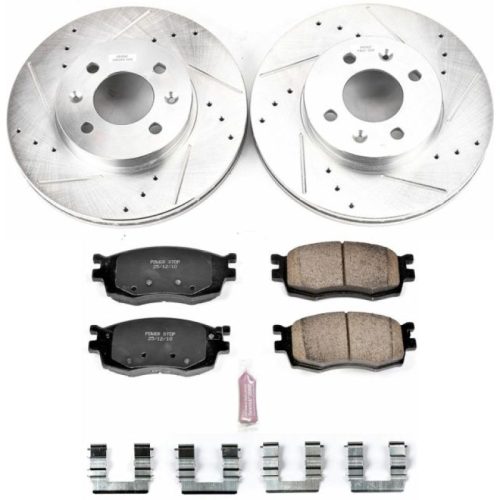 2006-2007 Kia Rio, 2006-2007 Hyundai Accent Front Z23 Evolution Sport Brake Upgrade Kit - Premium Heavy-Duty Drilled & Slotted Rotors with Carbon-Fiber Ceramic Pads and Hardware