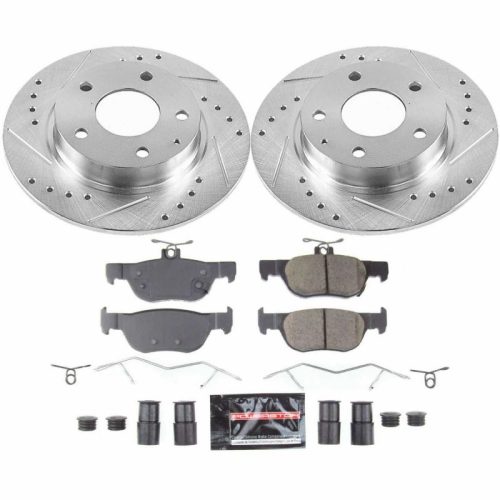 2019-2021 Mazda 3 and CX-30 Rear Brake Rotor and Carbon-Fiber Ceramic Brake Pad Upgrade - Heavy-Duty Drilled & Slotted Performance Replacement