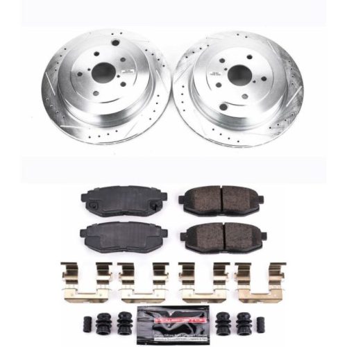2006-2010 Subaru B9 Tribeca Rear Brake Rotor and Pad Upgrade Kit - Heavy Duty Drilled & Slotted Performance Brake System with Carbon-Fiber Ceramic Pads - Premium Replacement