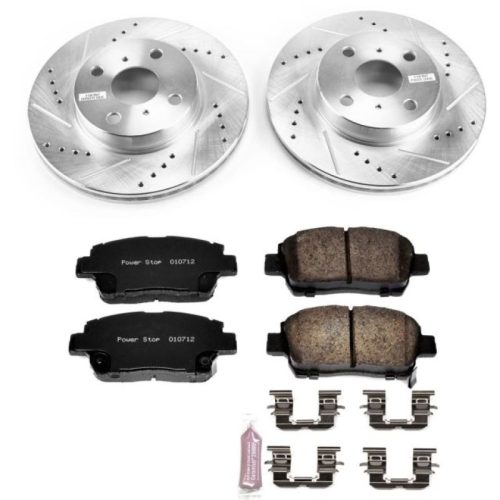 2012-2015 Scion iQ Front Z23 Evolution Sport Brake Upgrade Kit - Premium Heavy-Duty Drilled & Slotted Rotor and Carbon-Fiber Ceramic Brake Pads