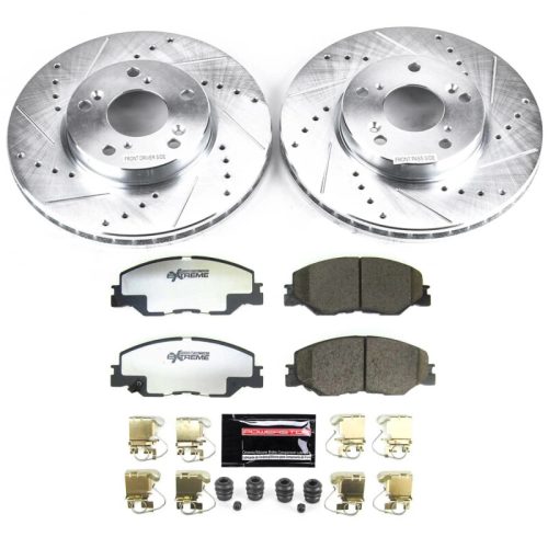 2022 Honda Civic Front Z26 Street Warrior Brake Upgrade Kit - Heavy-Duty Drilled & Slotted Rotors with Carbon-Fiber Ceramic Pads - Premium Replacement