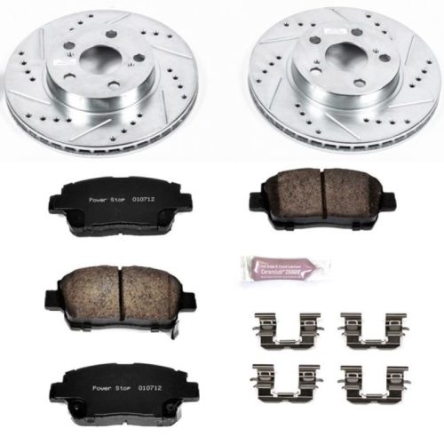 2004-2009 Toyota Prius Front Brake Upgrade Kit with Drilled & Slotted Rotors and Carbon-Fiber Ceramic Pads - Premium Replacement