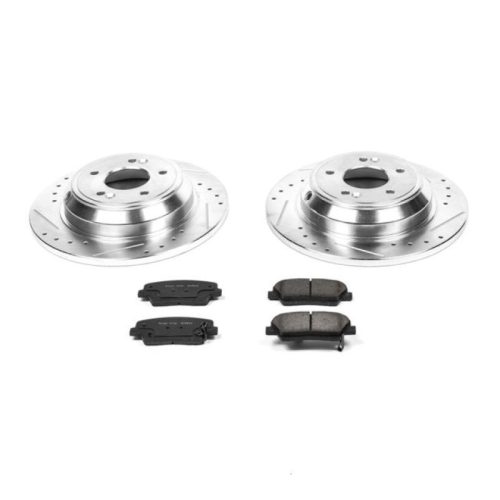 2009-2020 Hyundai Genesis, 2018-2020 Kia Stinger, 2019 Genesis G70 Rear Z23 Evolution Sport Brake Upgrade Kit - Heavy Duty Drilled & Slotted Rotors with Carbon-Fiber Ceramic Pads - Premium Replacement
