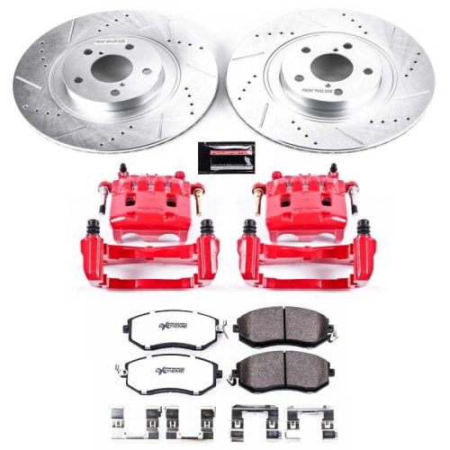 2011-2014 Subaru Impreza Front Z26 Street Warrior Brake Upgrade Kit with Drilled & Slotted Rotors and Powder Coated Calipers - Heavy-Duty Performance Replacement