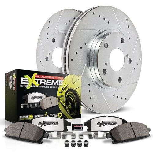 2021-2023 Ford Mustang Mach-E Front Z26 Street Brake Upgrade Kit - Heavy-Duty Drilled & Slotted Rotors with Carbon-Fiber Ceramic Pads - Premium Replacement
