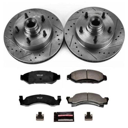 1990-1993 Ford F-150 Front Heavy-Duty Drilled & Slotted Brake Rotor and Carbon-Fiber Ceramic Brake Pad Assembly - Premium Replacement
