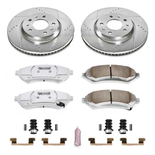 2003-2004 Cadillac Seville Front Z26 Street Warrior Brake Upgrade Kit - Heavy-Duty Drilled & Slotted Rotors with Carbon-Fiber Ceramic Pads - Premium Replacement