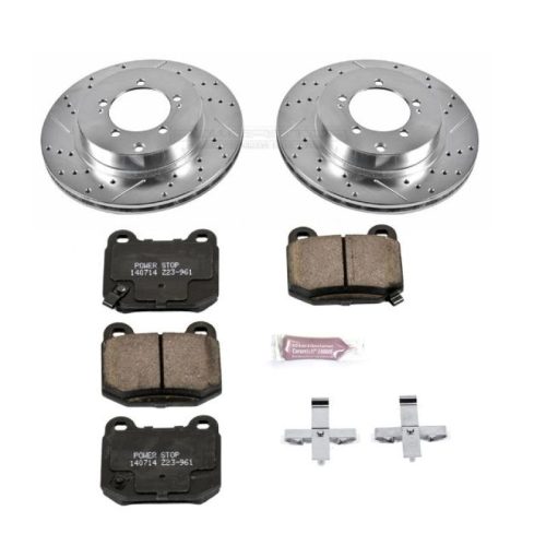 2003-2006 Mitsubishi Lancer Rear Brake Rotor and Carbon-Fiber Ceramic Brake Pads Upgrade Kit - Heavy-Duty Drilled & Slotted Performance Replacement