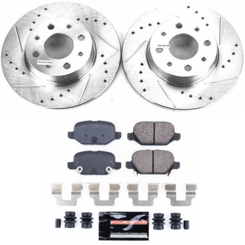 2013-2019 Fiat 500 Rear Z23 Evolution Sport Brake Kit with Drilled & Slotted Rotors and Carbon-Fiber Ceramic Brake Pads - Premium Replacement