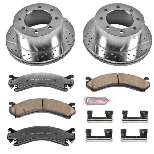 2010 GMC Sierra 3500 HD Rear PowerStop Z36 Truck & Tow Brake Upgrade Kit - Heavy-Duty Drilled & Slotted Rotor and Carbon-Fiber Ceramic Brake Pads - Premium Replacement