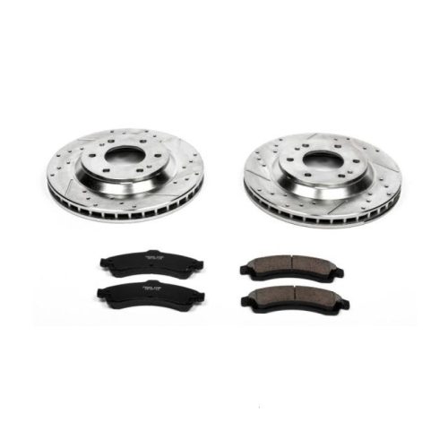 2004-2005 Buick Rainier, GMC Envoy, Chevrolet Trailblazer, Oldsmobile Bravada Front Z23 Evolution Sport Brake Upgrade Kit - Heavy Duty Drilled & Slotted Rotors with Carbon-Fiber Ceramic Pads - Premium Replacement