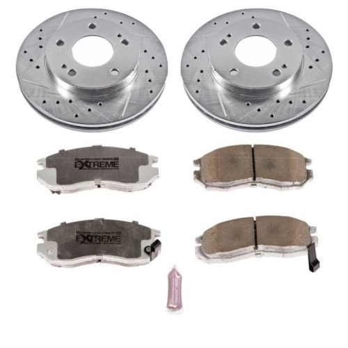 1990-1994 Mitsubishi Eclipse Front Brake Kit with Drilled & Slotted Rotors and Carbon-Fiber Ceramic Pads - Premium Heavy-Duty Replacement