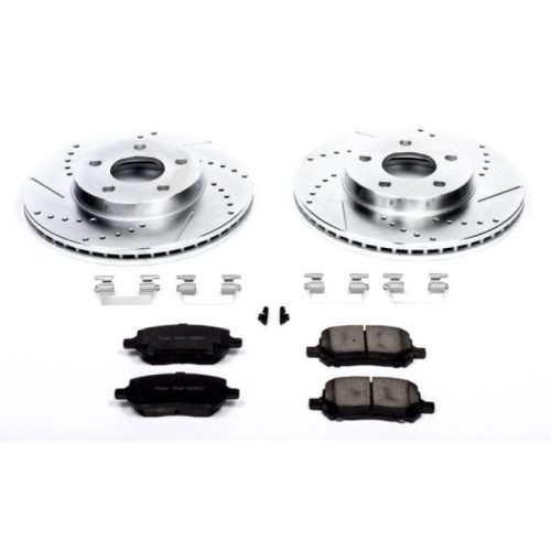 2007-2010 Chevrolet Cobalt & 2007 Pontiac G5 Front Heavy-Duty Drilled & Slotted Brake Rotors with Carbon-Fiber Ceramic Brake Pads - Premium Replacement