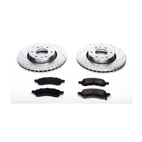 2006-2009 Saab 9-7x, 2006-2008 Saab 9-7x, 2006-2006 Chevrolet Trailblazer EXT, 2006-2006 GMC Envoy XL Heavy Duty Drilled & Slotted Brake Rotors with Carbon-Fiber Ceramic Pads - Premium Replacement