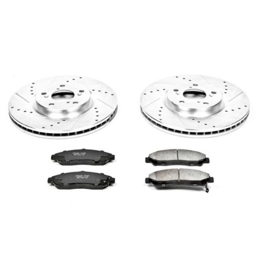 2009-2011 Honda Pilot Front Heavy-Duty Drilled & Slotted Brake Rotor and Carbon-Fiber Ceramic Brake Pads - Premium Replacement