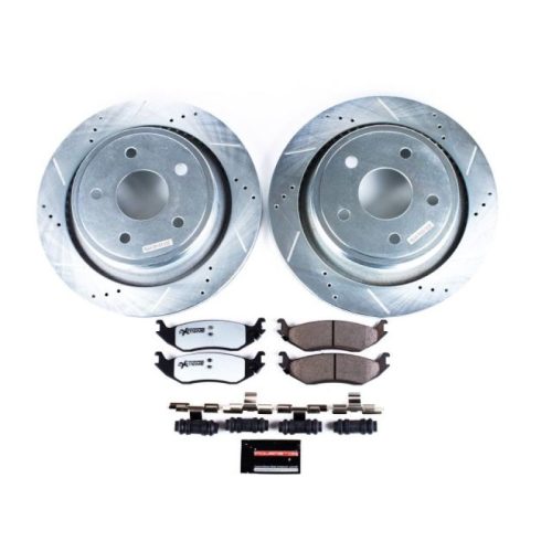 2003-2006 Dodge Ram 1500 Rear Brake Rotor and Carbon-Fiber Ceramic Brake Pads - Heavy-Duty Drilled & Slotted Performance Upgrade