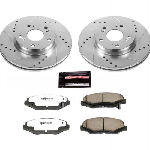 2013-2017 Honda Accord, 2013-2014 Honda Fit, 2013-2016 Honda Accord Front Z26 Street Warrior Brake Upgrade Kit - Heavy-Duty Drilled & Slotted Rotors with Carbon-Fiber Ceramic Brake Pads - Premium Replacement